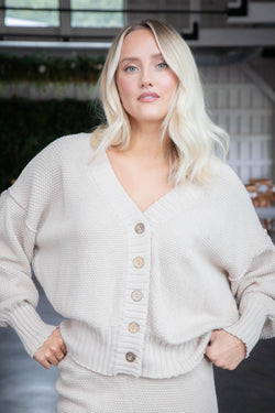 Milena Waffle Knit Cardigan, Ecru