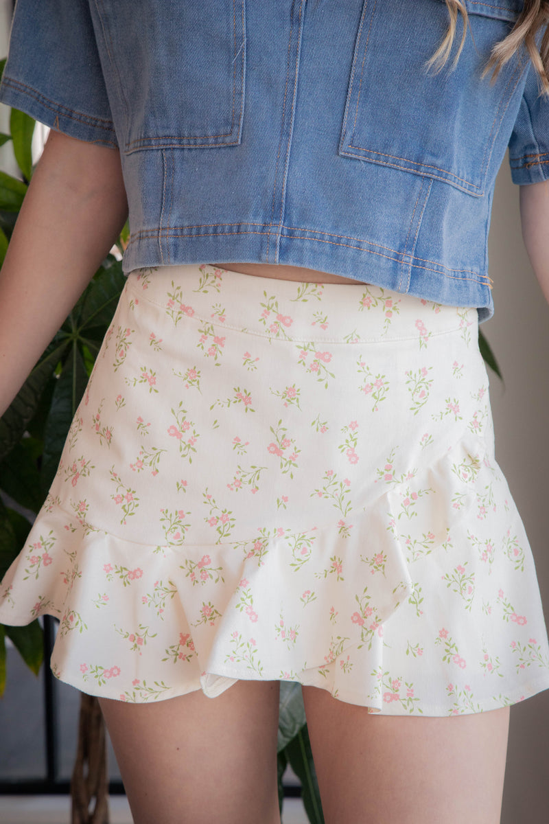 Kya Floral Woven Skort, Ivory