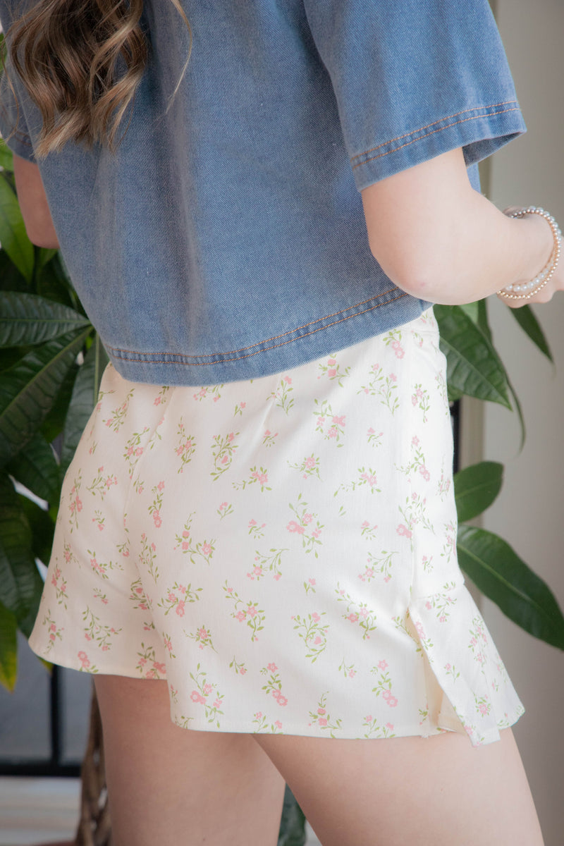 Kya Floral Woven Skort, Ivory