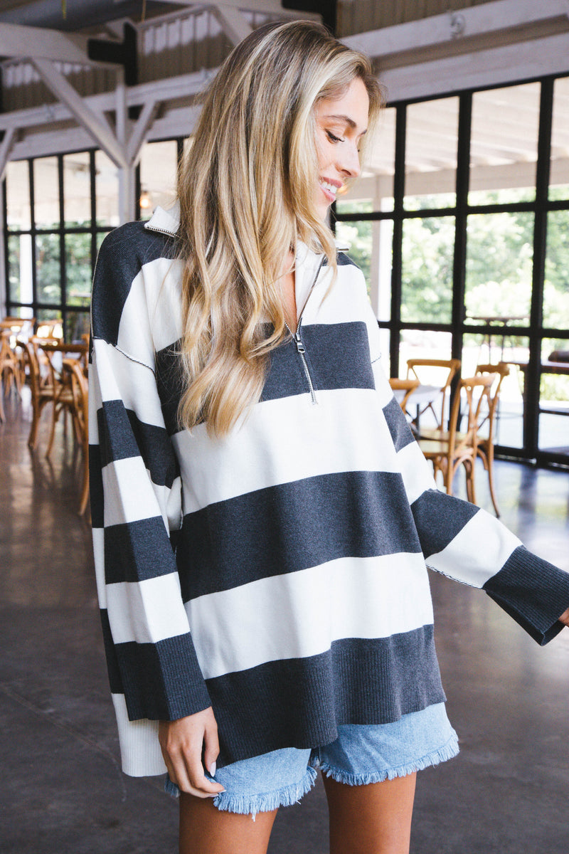 Coastal Stripe Pullover, Carbon Champagne | Free People