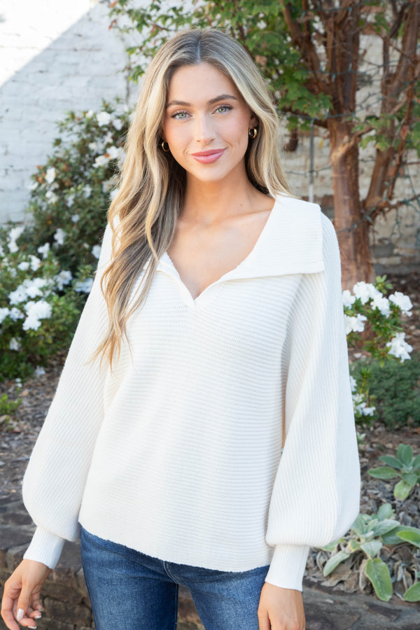 Kelsea Ribbed Dolman Sleeve Sweater, Cream