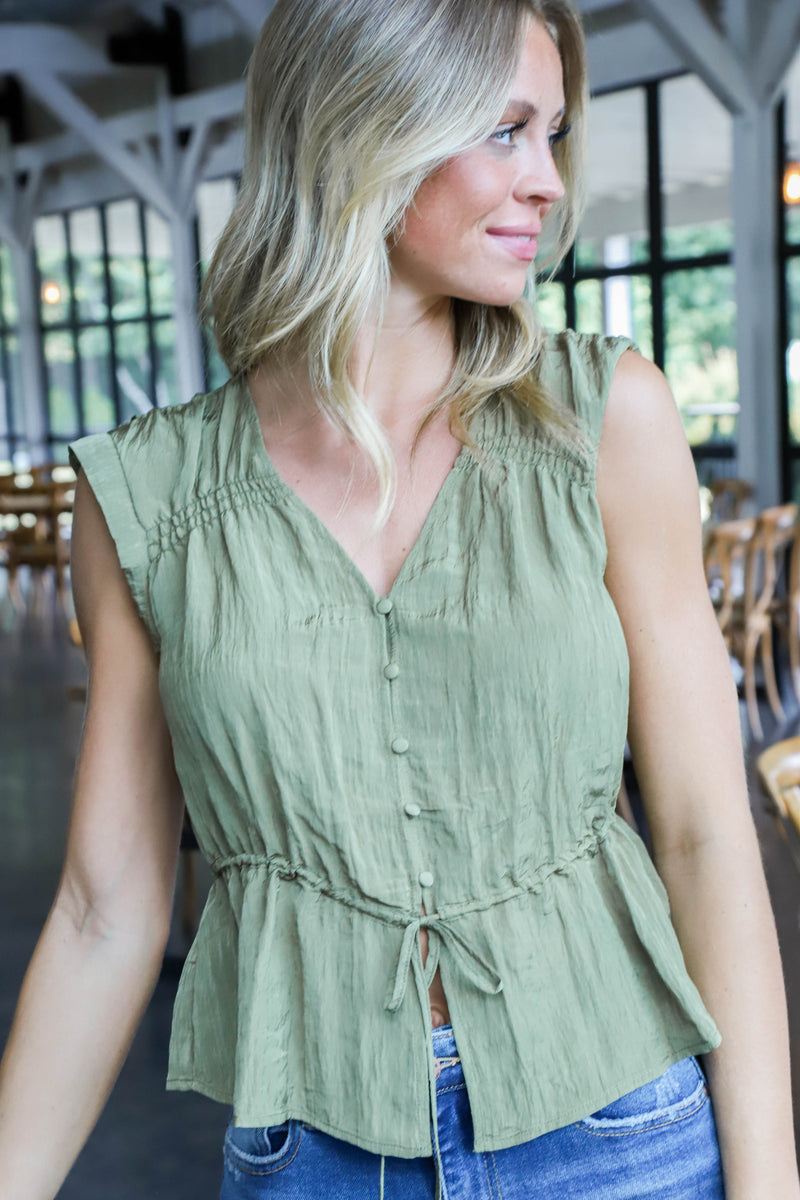 Gathered Shell Top, Burnt Olive | Sanctuary