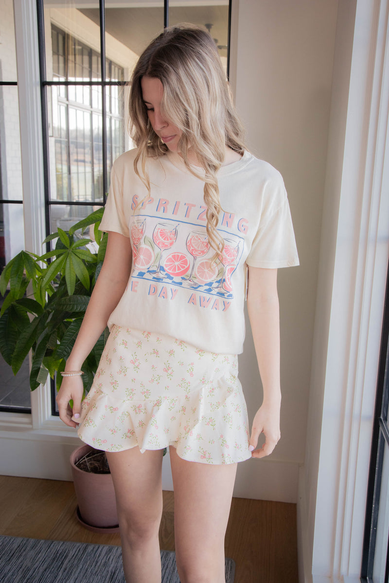 Kya Floral Woven Skort, Ivory