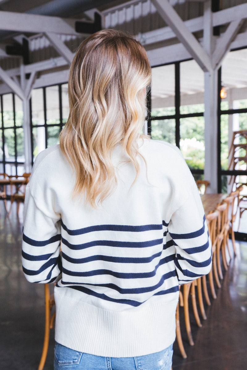 Blair Striped Button Down Cardigan, Cream