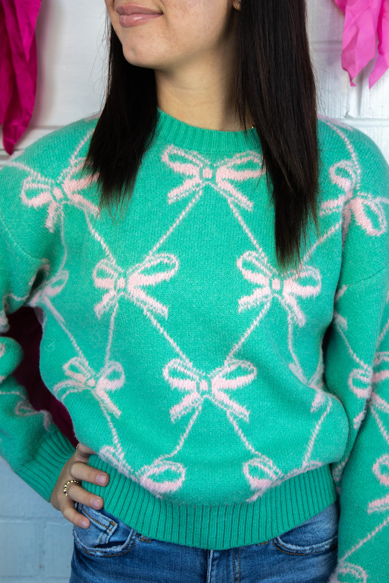 Enola Ribbon Pattern Sweater, Sage Pink