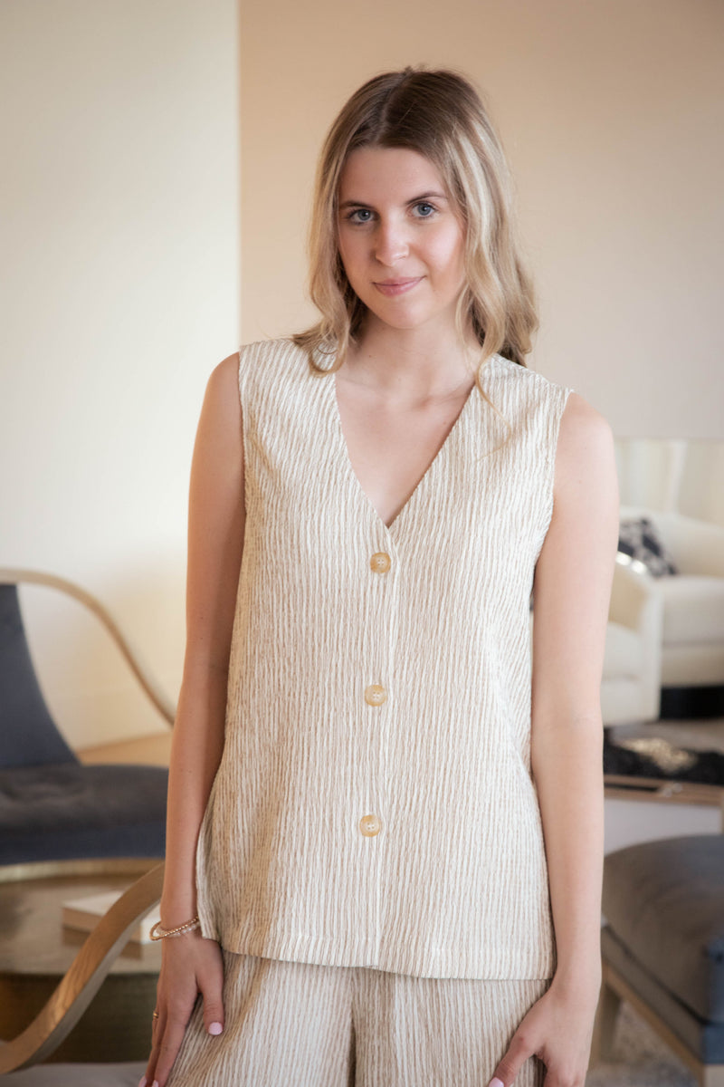 In the Clouds V-Neck Vest, Cream Golden | Sadie & Sage