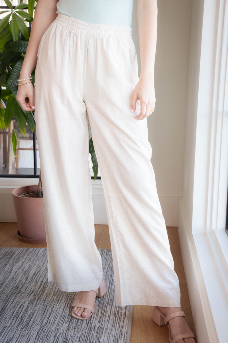 Myra Linen Blend Pants, Oatmeal