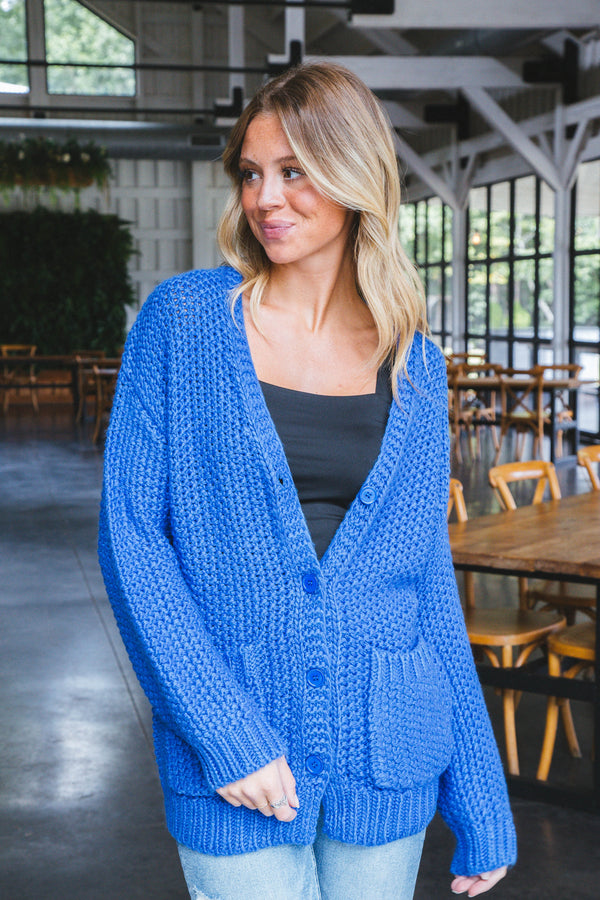 Eleanor Button Down Cardigan, Electric Blue | Sadie & Sage