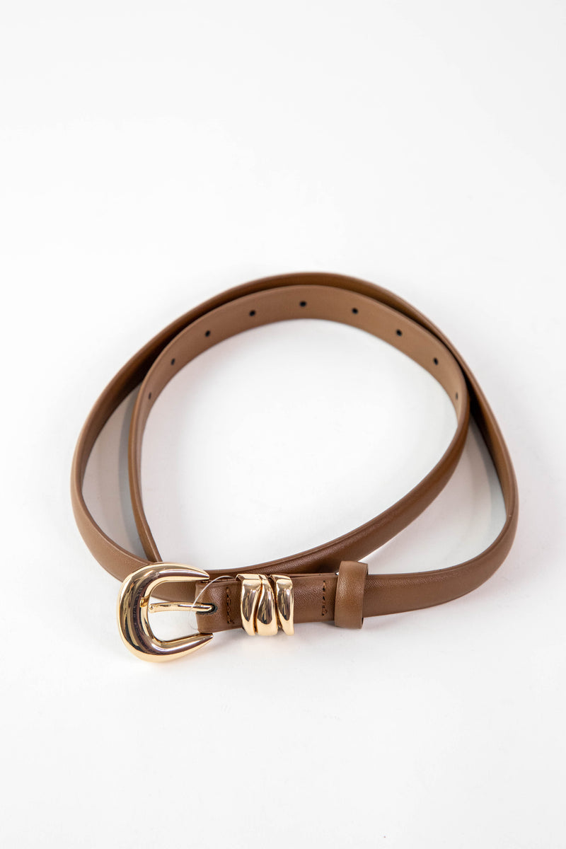 Shira Thin Leather Belt, Brown