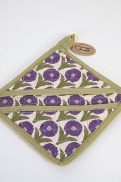 Cotton Slub Floral Pot Holder, Purple