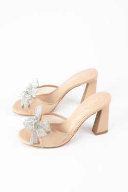 Valley Rhinestone Bow Heel, Nude Mesh