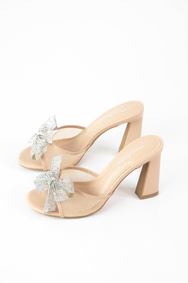 Valley Rhinestone Bow Heel, Nude Mesh