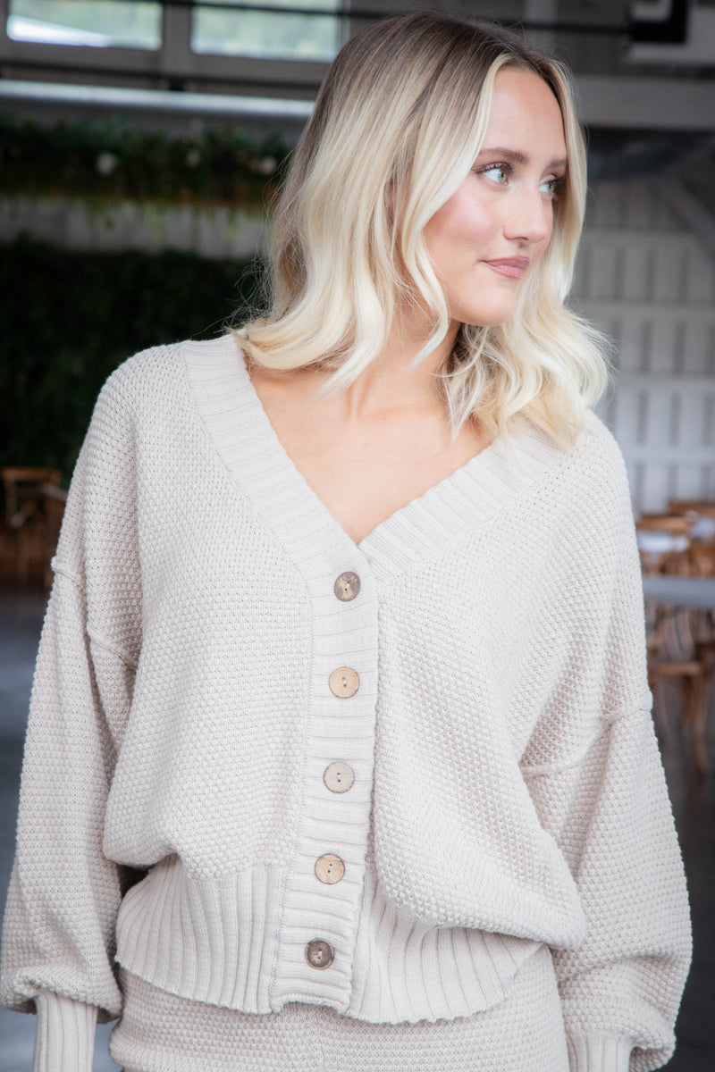 Milena Waffle Knit Cardigan, Ecru