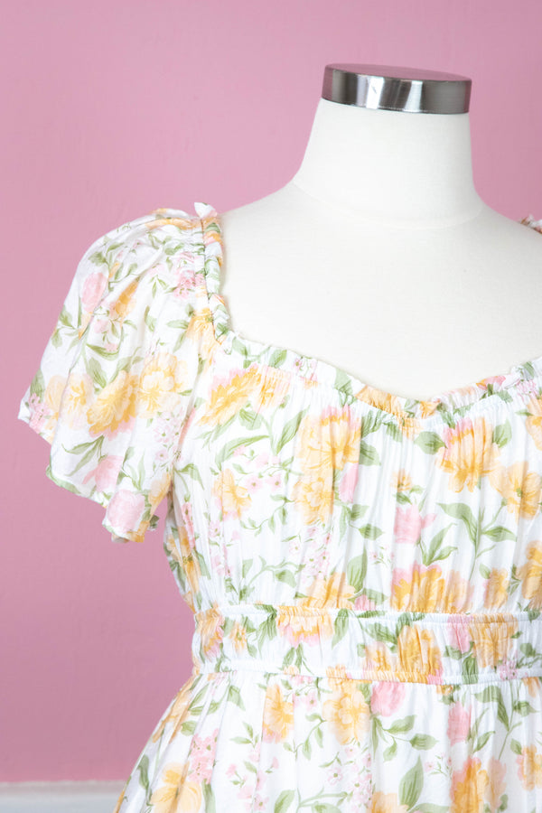 Mackenzie Floral Ruffle Detail Dress, Yellow Multi | Plus Size