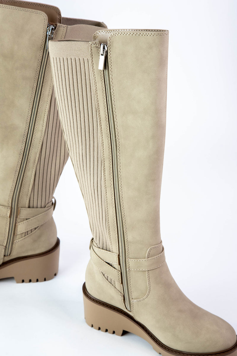 Zone Tall Knit Back Boot, Beige