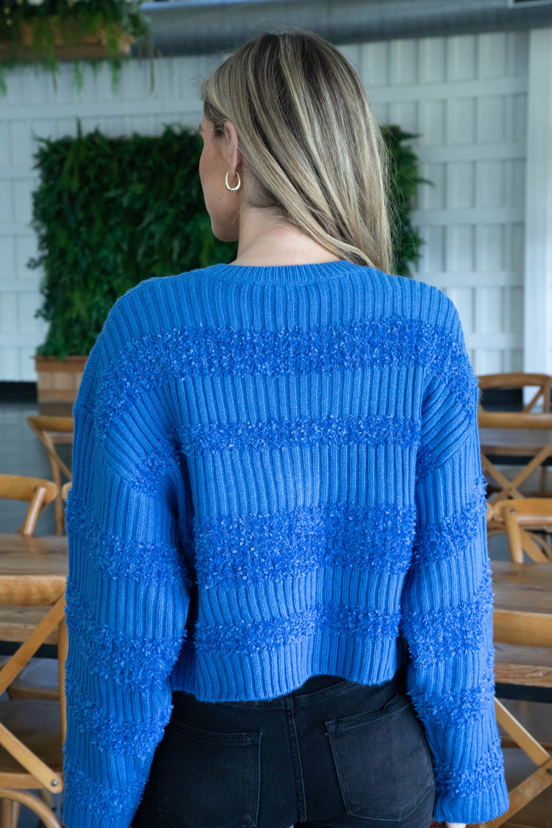 Carissa Contrast Texture Sweater, Blue