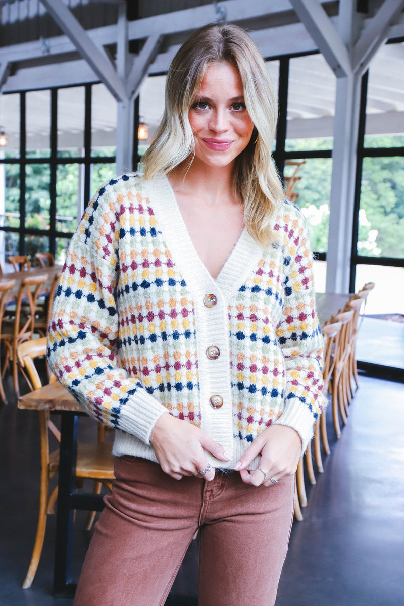 Evelynn Multicolor Boyfriend Cardigan, Cream Multi