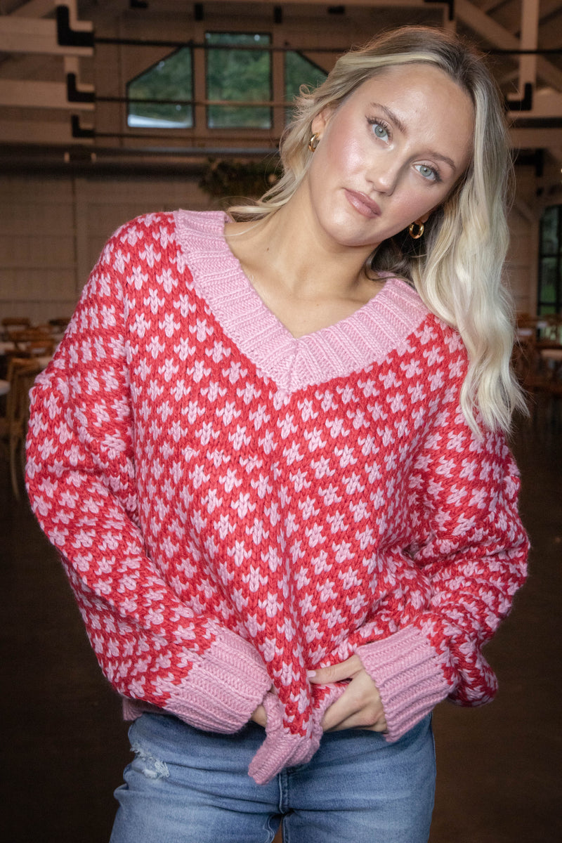 Nicolette Contrast Edge Sweater, Pink