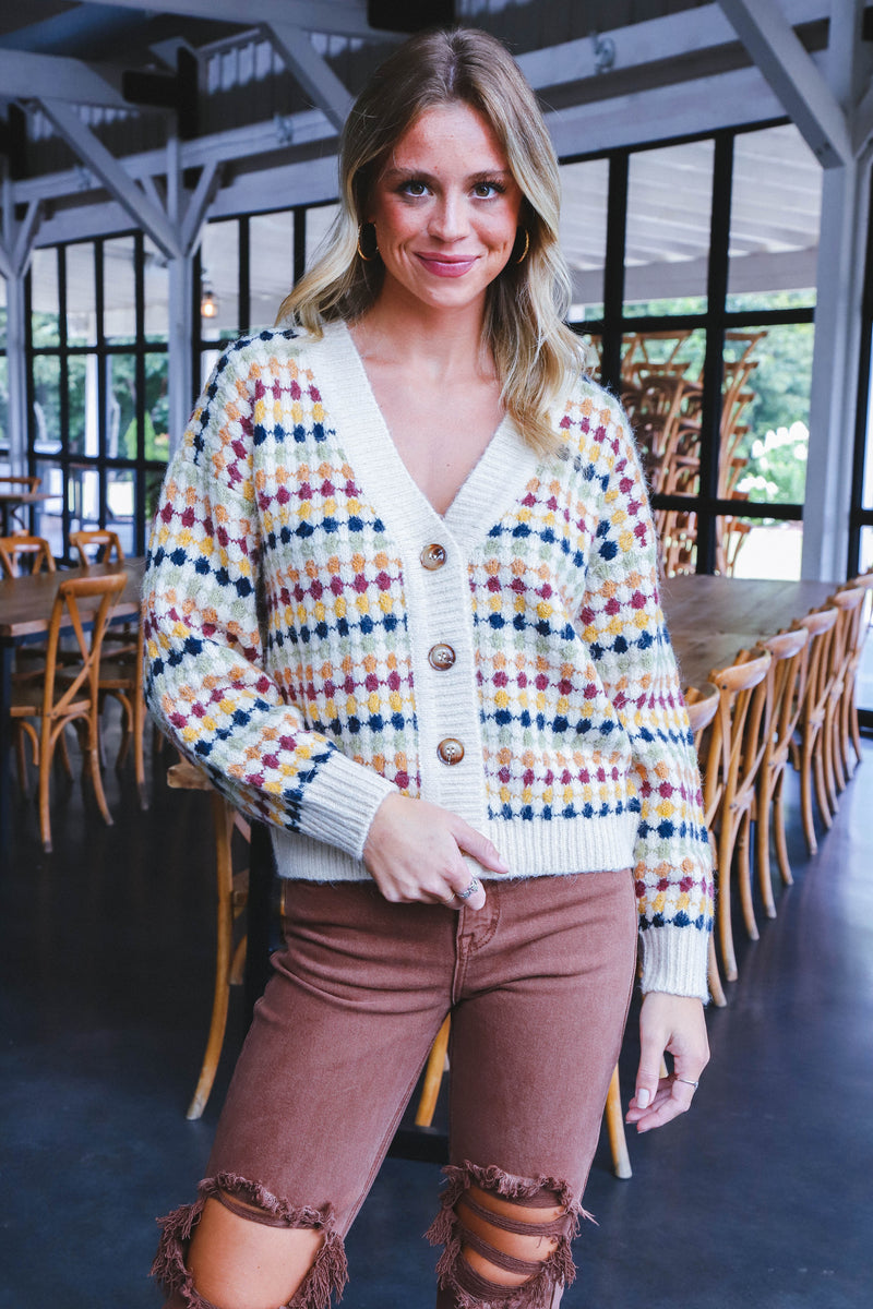 Evelynn Multicolor Boyfriend Cardigan, Cream Multi