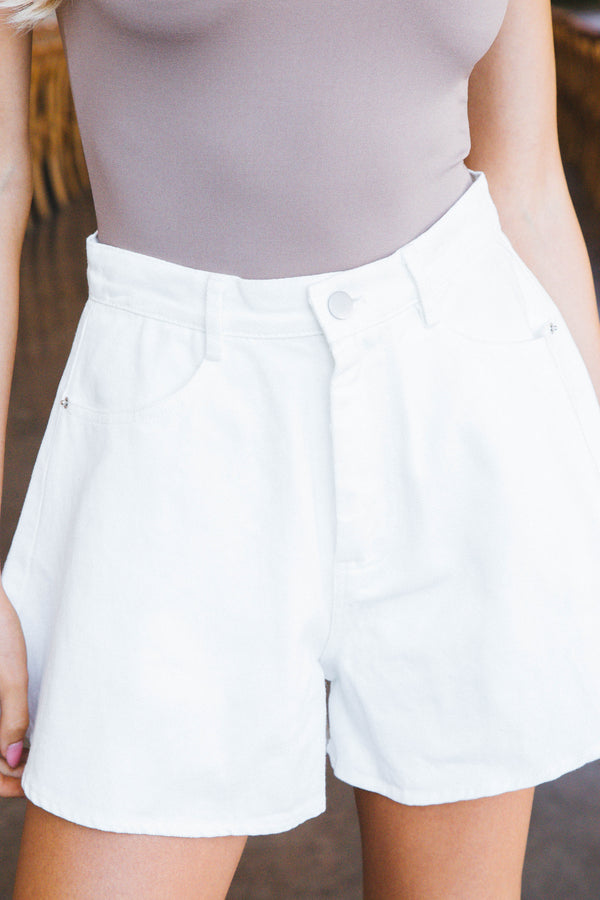 Tessa Flounce Hem Denim Shorts, White