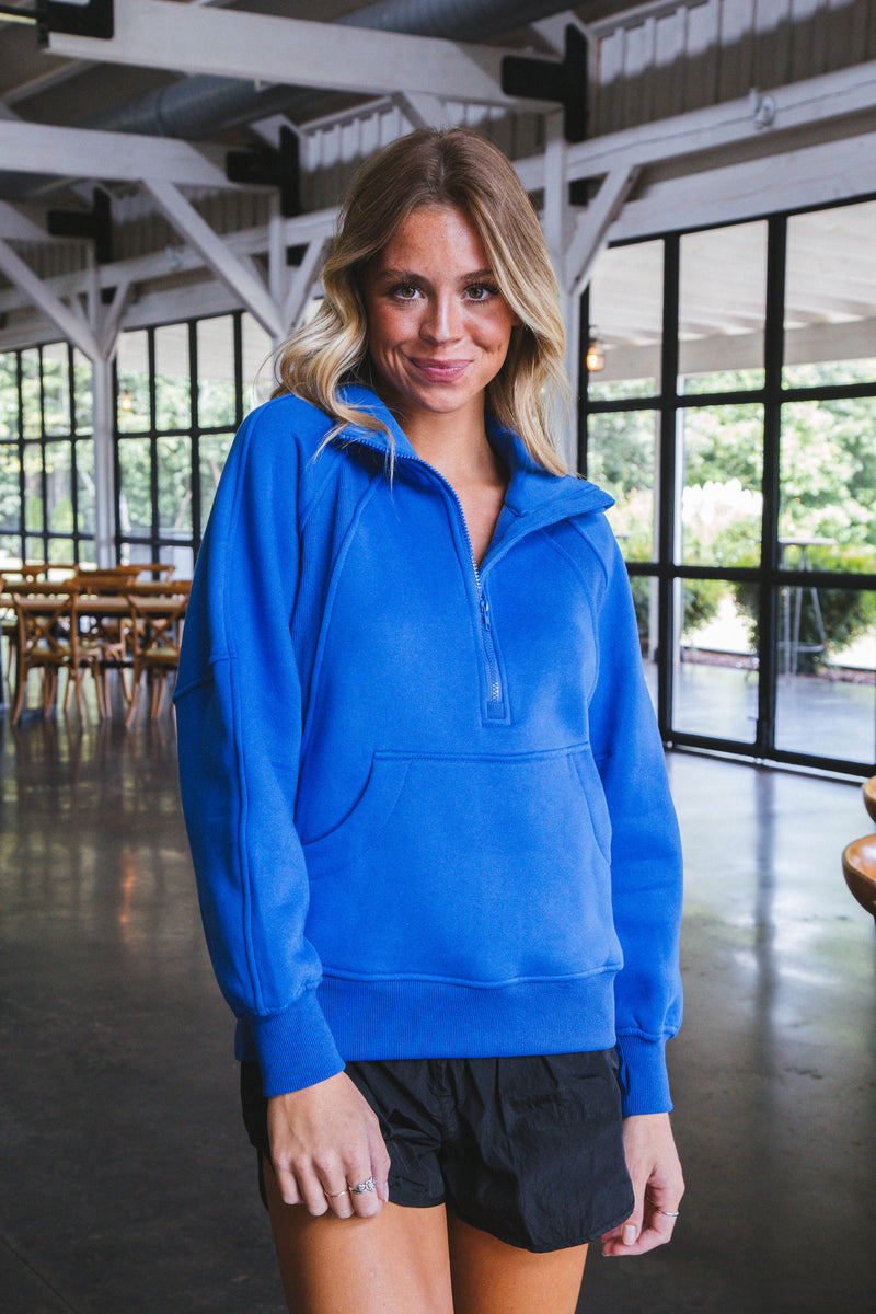 Bailee Half-Zip Sweatshirt, Cobalt