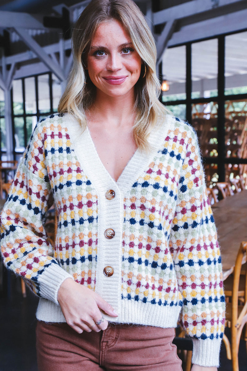 Evelynn Multicolor Boyfriend Cardigan, Cream Multi