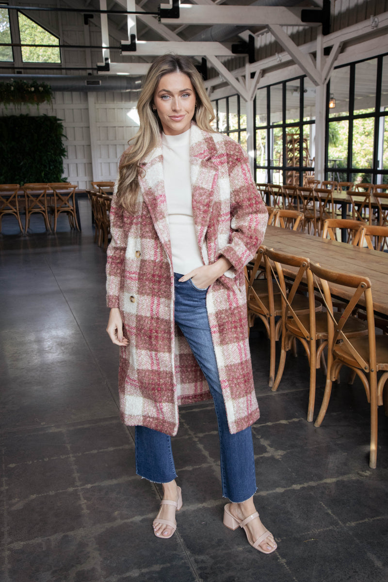 Melinda Oversized Long Coat, Rose Mix