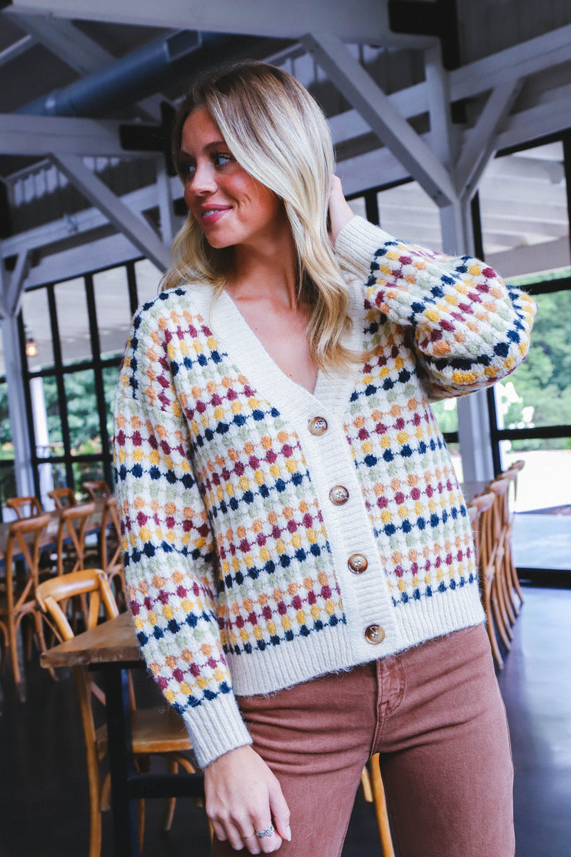 Evelynn Multicolor Boyfriend Cardigan, Cream Multi