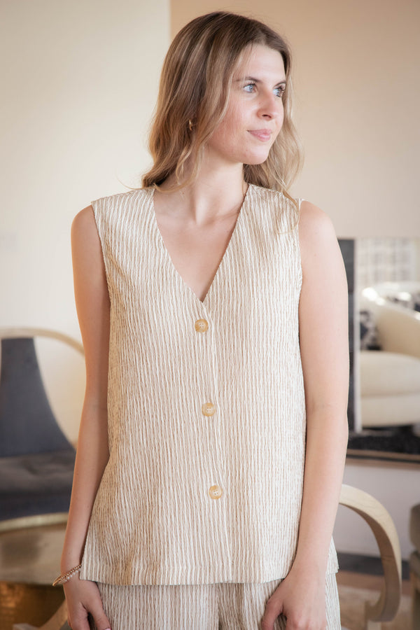 In the Clouds V-Neck Vest, Cream Golden | Sadie & Sage