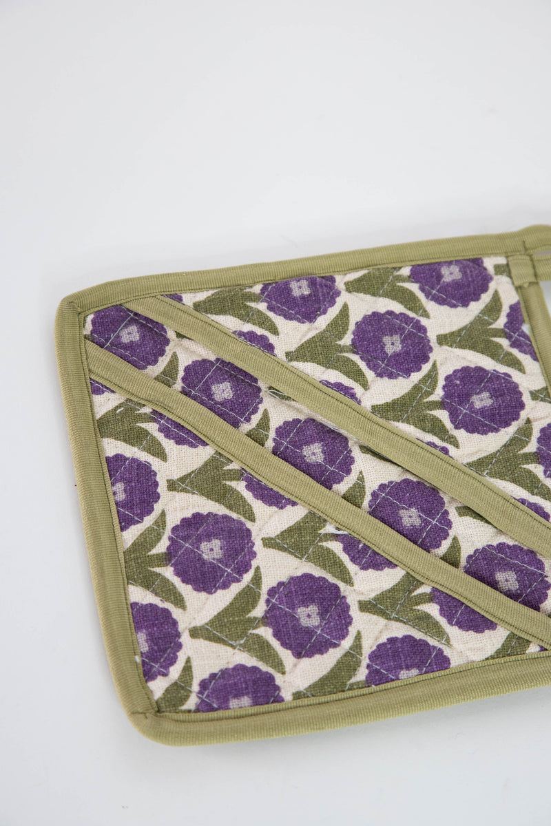 Cotton Slub Floral Pot Holder, Purple