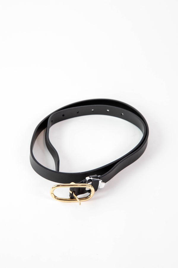 Ericka Long Oval Buckle Belt, Black