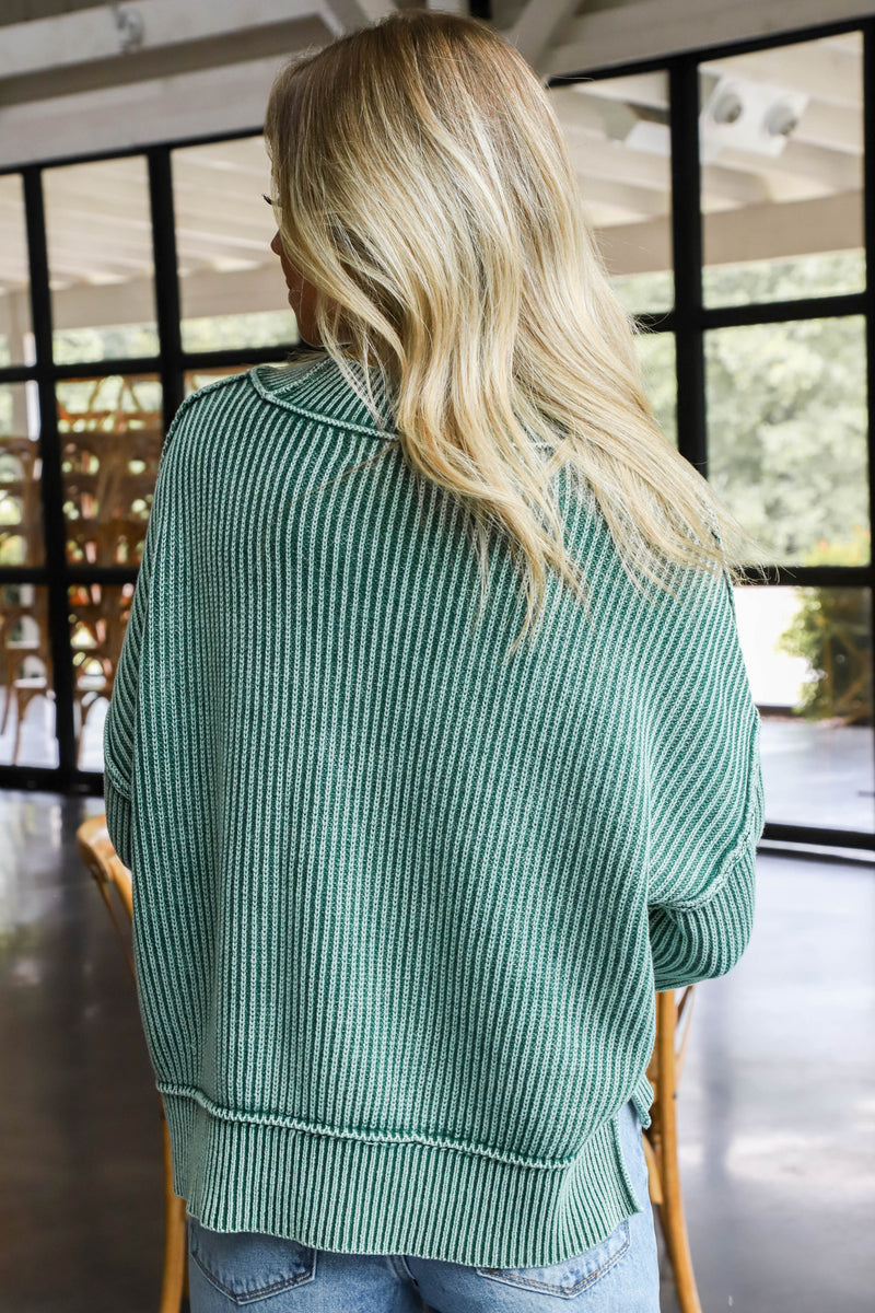 Marie Washed Crop Sweater, Dark Green