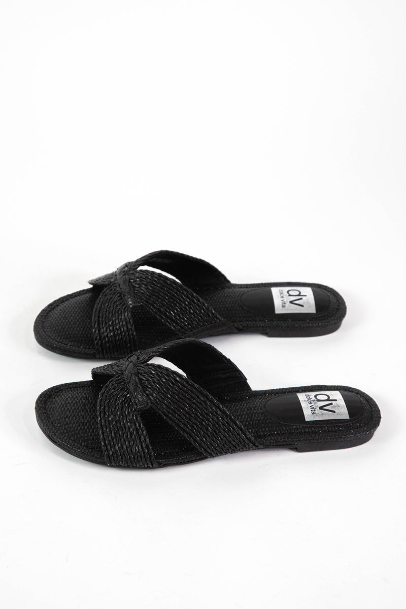 Geeya Flat Slide Sandal, Black Raffia | DV by Dolce Vita