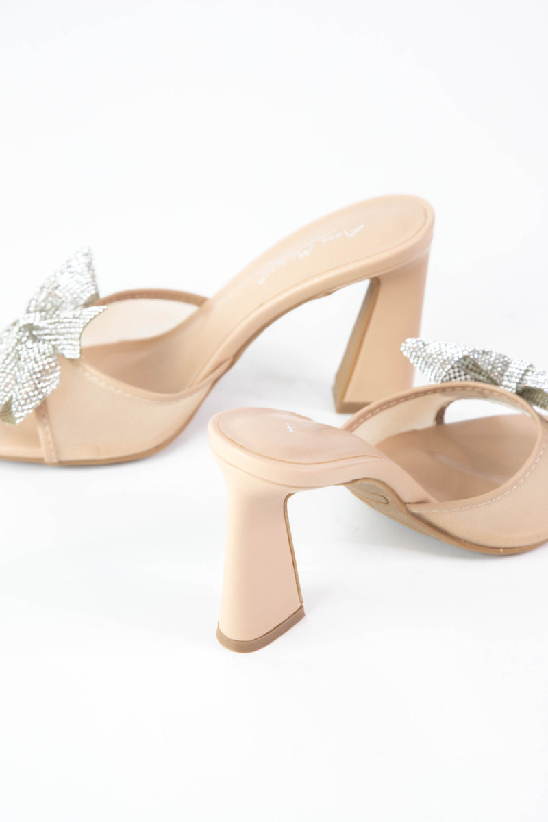 Valley Rhinestone Bow Heel, Nude Mesh