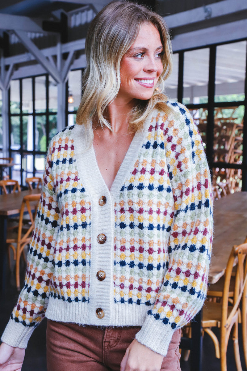 Evelynn Multicolor Boyfriend Cardigan, Cream Multi