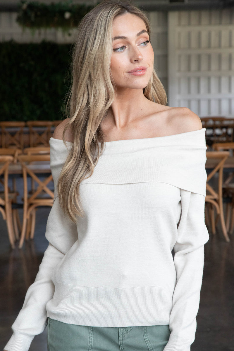 Angelique Boat Neck Pullover, Oatmeal | RD Style