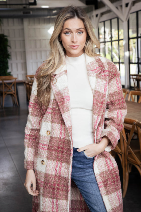 Melinda Oversized Long Coat, Rose Mix