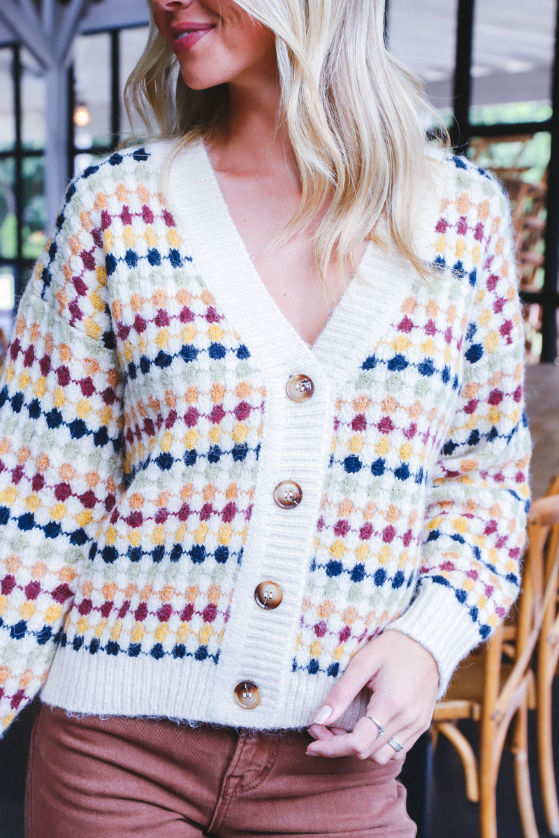 Evelynn Multicolor Boyfriend Cardigan, Cream Multi