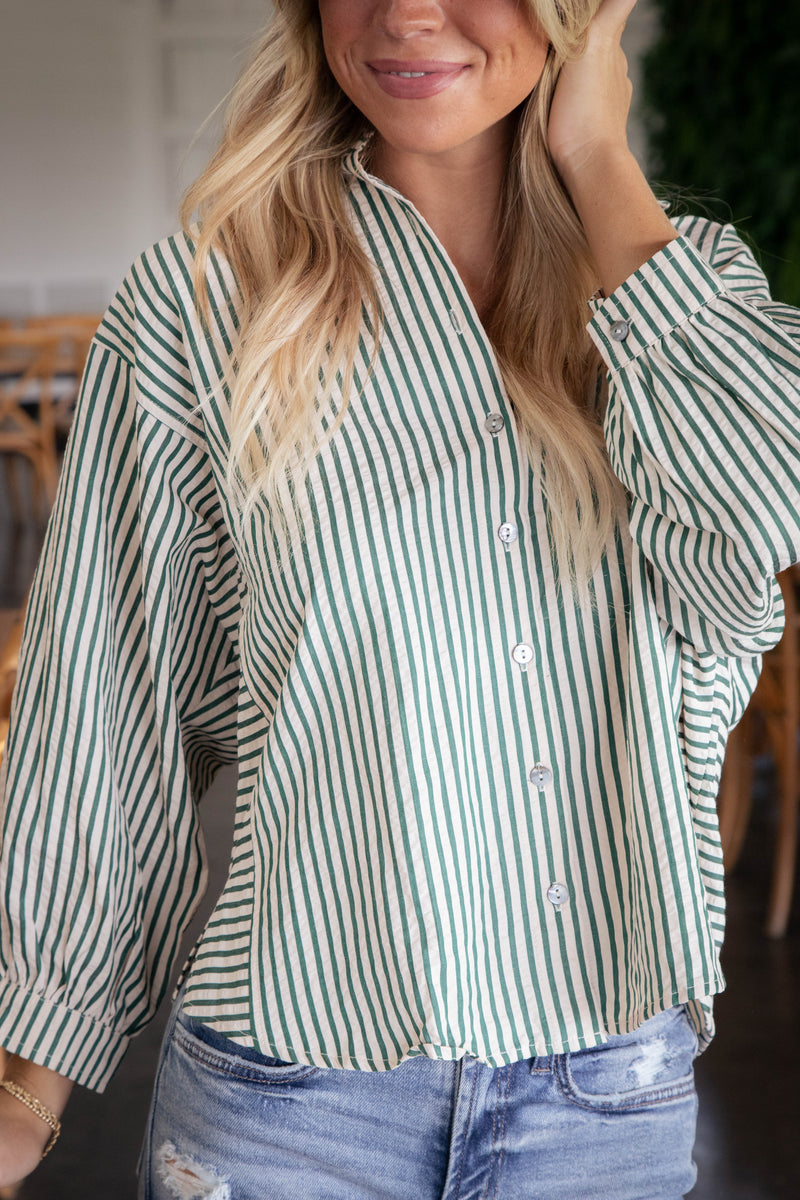 Holland Striped Button Down Shirt, Hunter Green