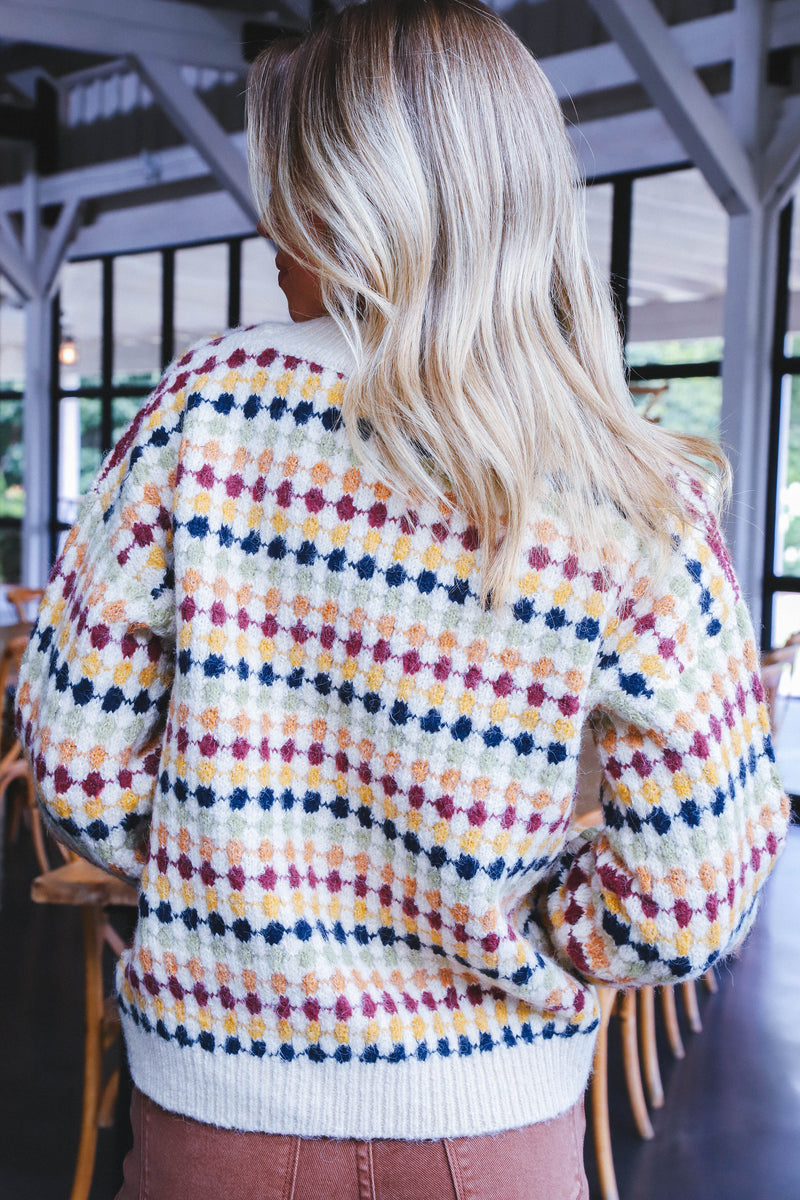 Evelynn Multicolor Boyfriend Cardigan, Cream Multi