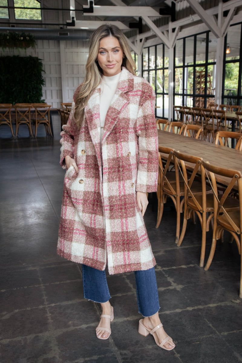 Melinda Oversized Long Coat, Rose Mix