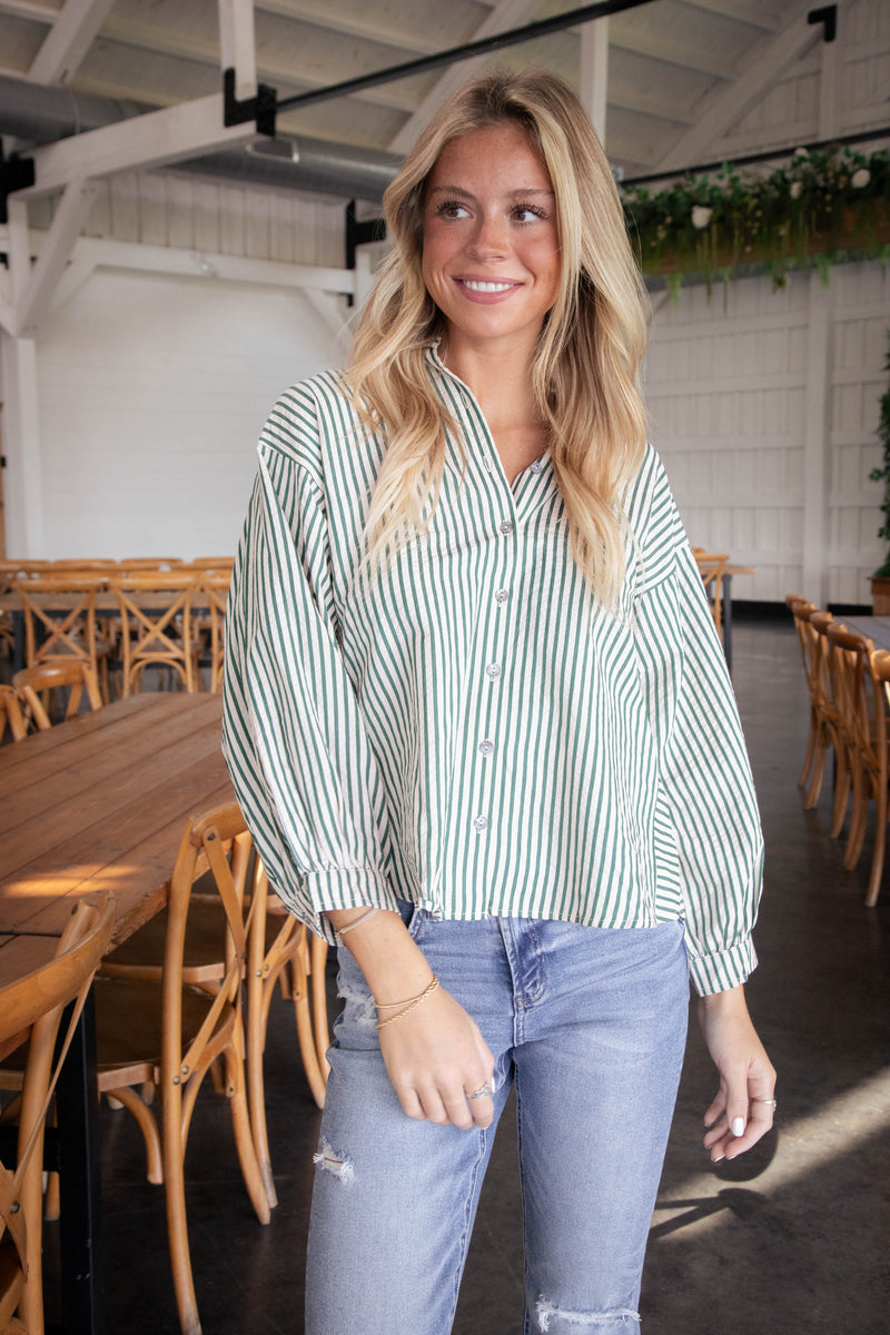 Holland Striped Button Down Shirt, Hunter Green