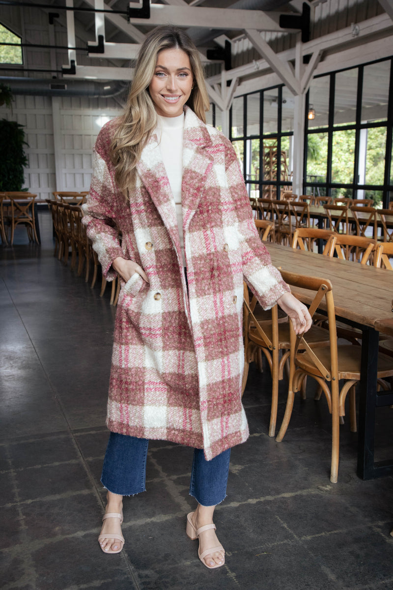 Melinda Oversized Long Coat, Rose Mix