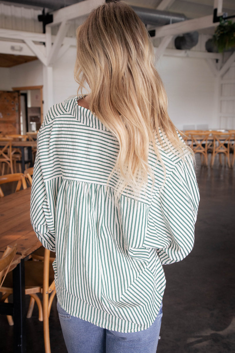 Holland Striped Button Down Shirt, Hunter Green