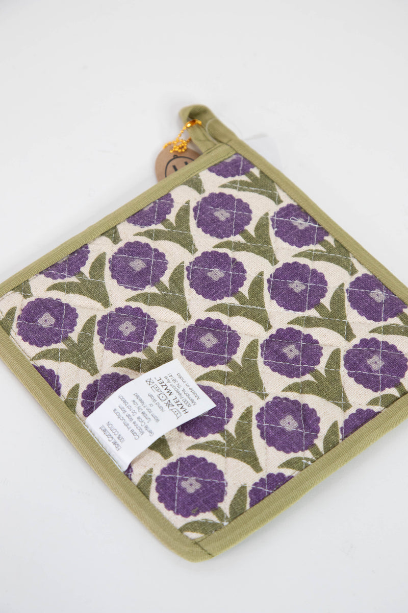 Cotton Slub Floral Pot Holder, Purple