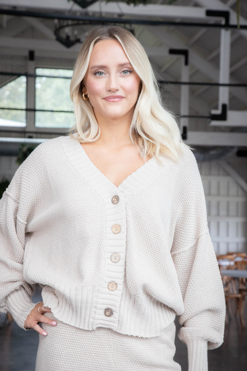 Milena Waffle Knit Cardigan, Ecru