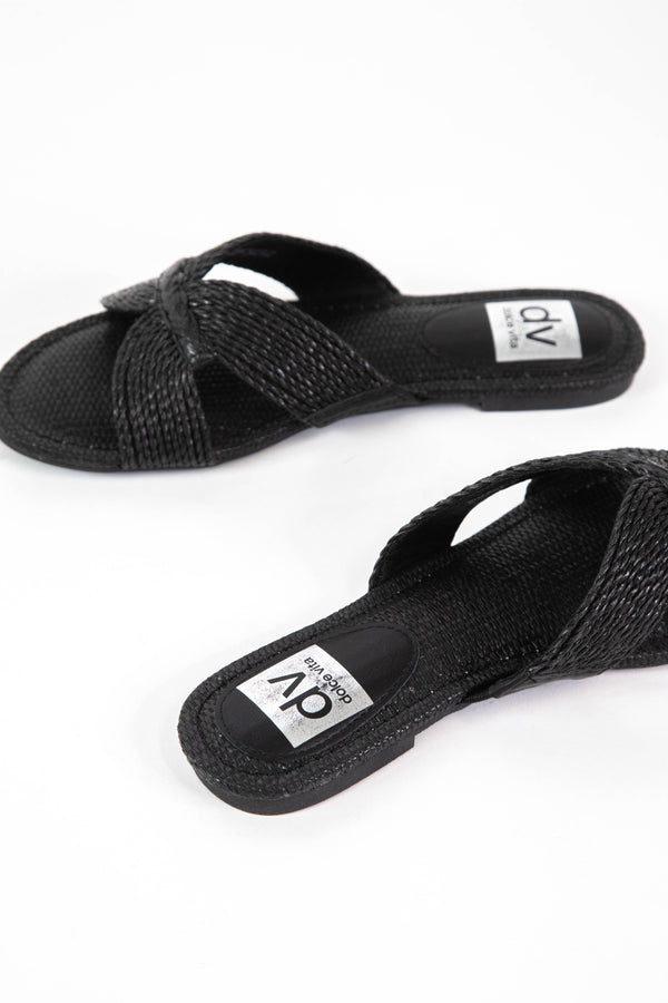 Geeya Flat Slide Sandal, Black Raffia | DV by Dolce Vita