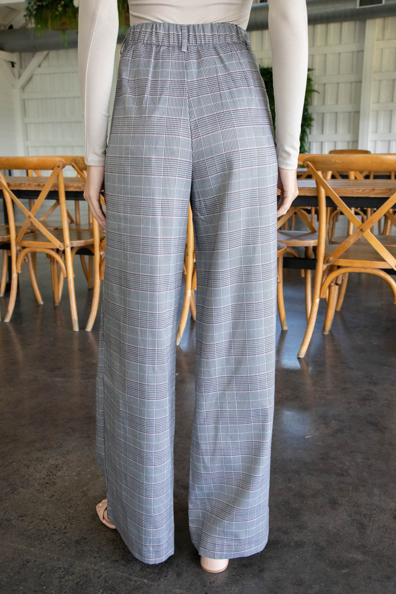 Alannah Plaid Trouser, Grey Burgundy