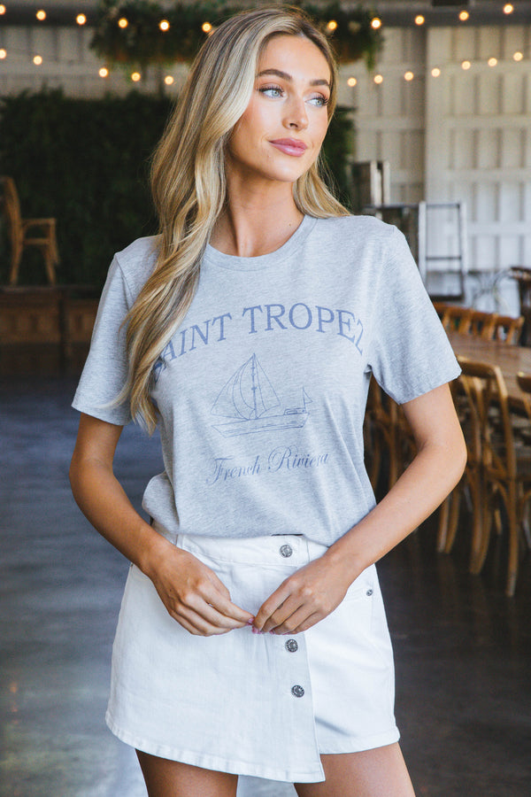 Saint Tropez Graphic Tee, Heather Grey