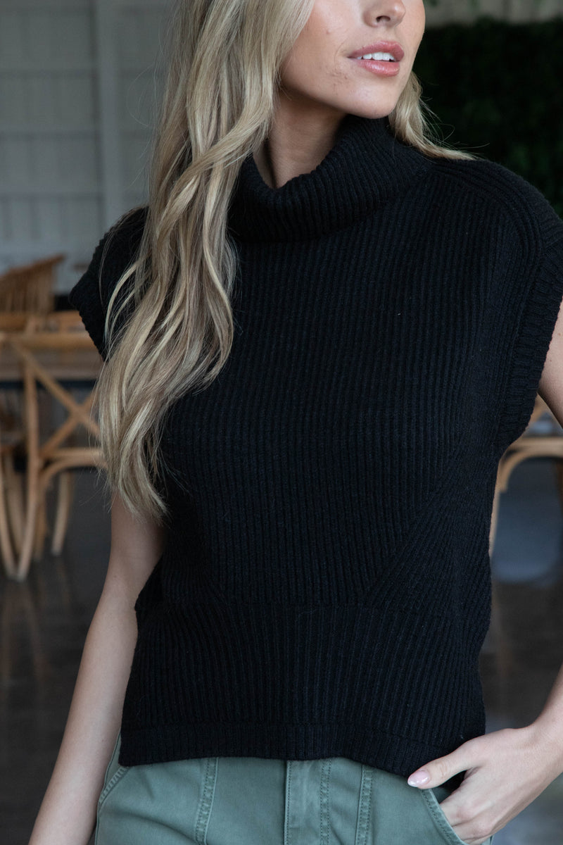 Caylee Turtle Neck Sweater Vest, Black